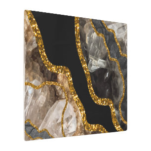 Black & Gold Agate Geode Glitter Metal Print