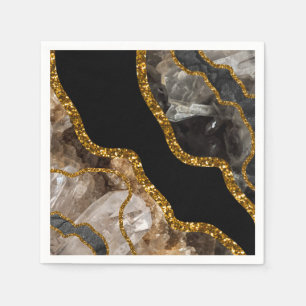 Black & Gold Agate Geode Glitter Napkins