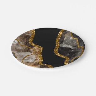 Black & Gold Agate Geode Glitter  Paper Plates