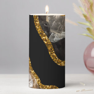 Black & Gold Agate Geode Glitter Pillar Candle