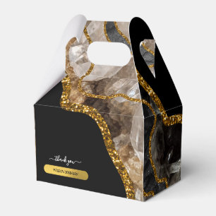 Black & Gold Agate Geode Glitter Thank You Favor Boxes