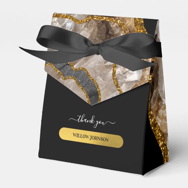 Black & Gold Agate Geode Glitter Thank You  Favor Boxes (Front Side)