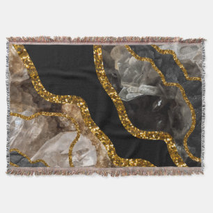 Black & Gold Agate Geode Glitter Throw Blanket