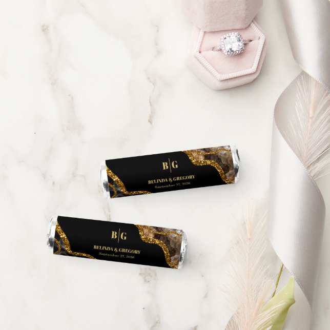 Black & Gold Agate Geode Glitter Wedding Breath Savers® Mints (Wedding)