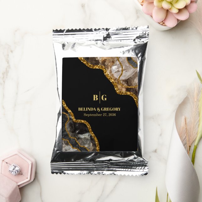 Black & Gold Agate Geode Glitter Wedding  Coffee Drink Mix (Wedding)