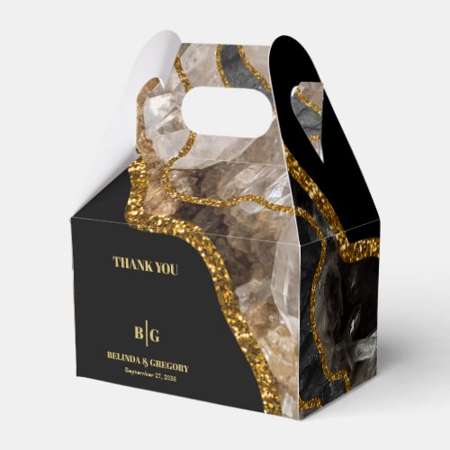 Black  Gold Agate Geode Glitter Wedding Favor Boxes