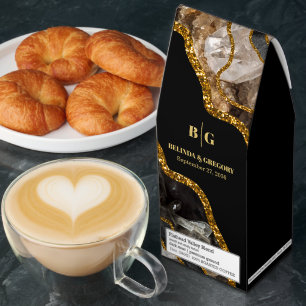 Black & Gold Agate Geode Glitter Wedding Favor Roasted Coffee