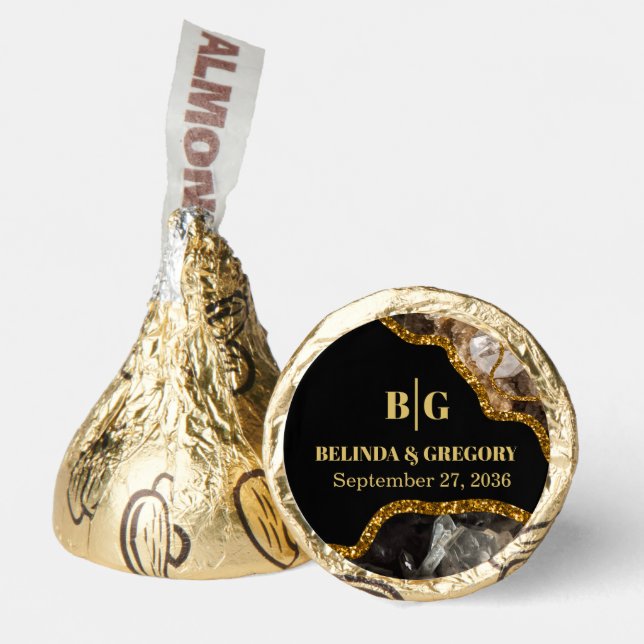 Black & Gold Agate Geode Glitter Wedding Hershey®'s Kisses® (Front)