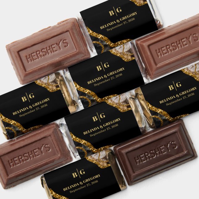 Black & Gold Agate Geode Glitter Wedding Hershey's Miniatures (Assorted)