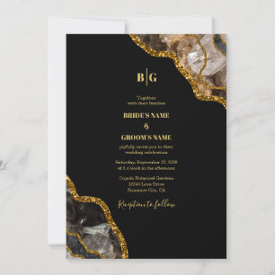 Black & Gold Agate Geode Glitter Wedding Invitation