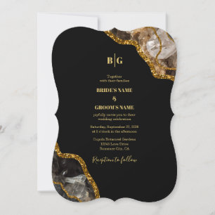 Black & Gold Agate Geode Glitter Wedding Invitation