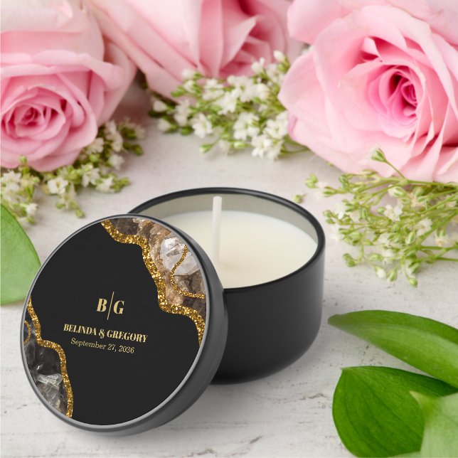 Black & Gold Agate Geode Glitter Wedding Mini Candle Favors (Insitu (Wedding))