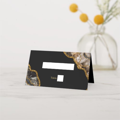 Black  Gold Agate Geode Glitter Wedding Place Card