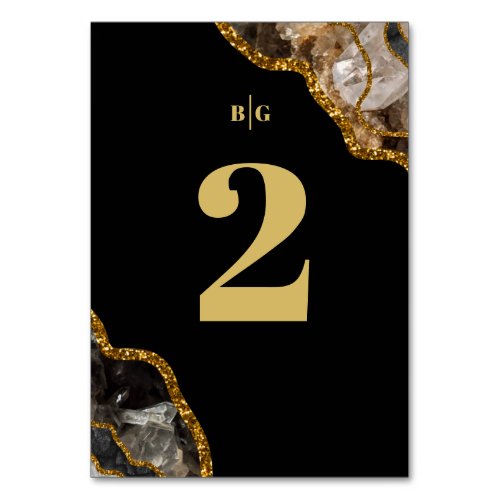 Black  Gold Agate Geode Glitter Wedding Table Number