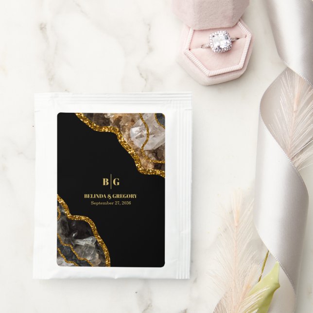 Black & Gold Agate Geode Glitter Wedding  Tea Bag Drink Mix (Wedding)
