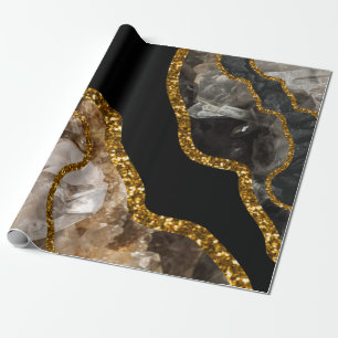 Black & Gold Agate Geode Glitter Wrapping Paper