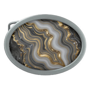 Black Gold Agate Geode Luxury Marble Belt Buckle