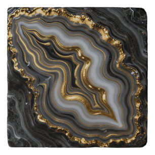 Black Gold Agate Geode Luxury Marble Trivet