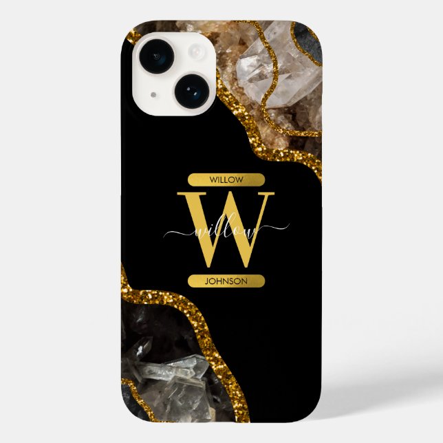 Black & Gold Agate Geode Monogram  Case-Mate iPhone Case (Back)