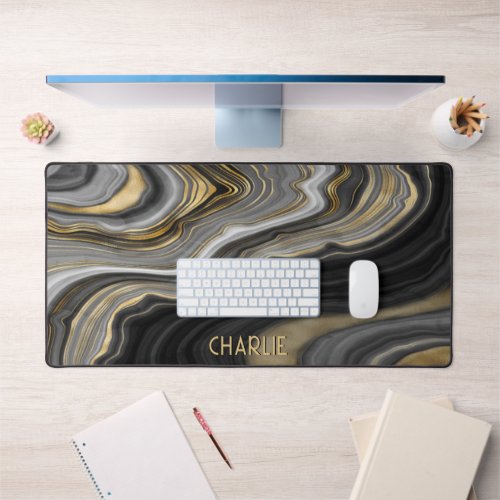 Black Gold Agate Geode Personalized Desk Mat