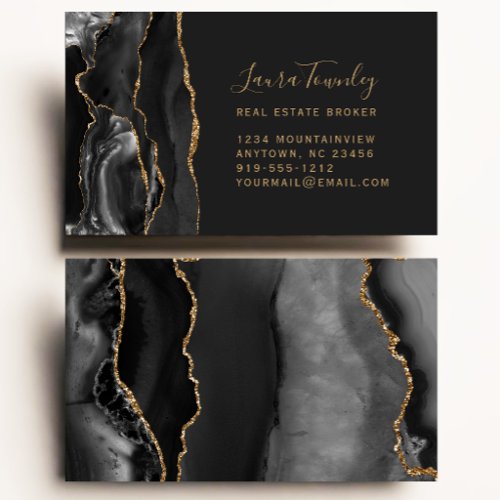 Black Gold Agate Geode Real Estate Business Card