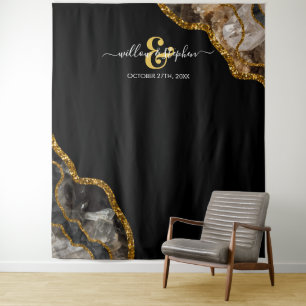 Black Gold Agate Geode Wedding Backdrop Banner