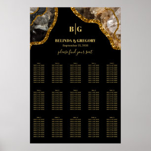 Black & Gold Agate Geode Wedding Seating Chart