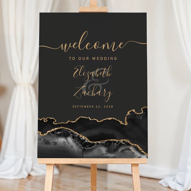 Black Gold Agate Geode Wedding Welcome Foam Board (Creator Uploaded)