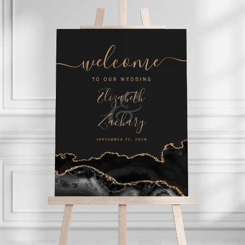 Black Gold Agate Geode Wedding Welcome Foam Board