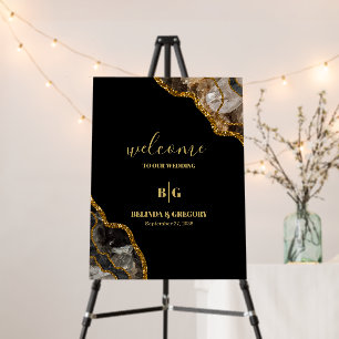 Black & Gold Agate Geode Wedding Welcome Sign