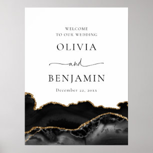Black Gold Agate Geode Wedding Welcome Sign