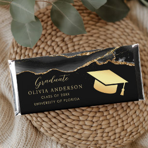 Black & Gold Agate Graduation Party thank you Hershey Bar Favors