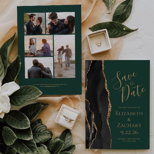 Black Gold Agate Green 5_Photo Save the Date Card