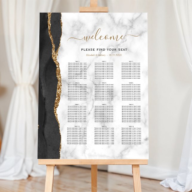 Black Gold Agate Marble 12-Table Wedding Seating Foam Board (Creator Uploaded)