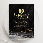 Black Gold Agate Marble 80th Birthday Invitation<br><div class="desc">black and gold agate 80th birthday party invitation. Elegant modern design featuring watercolor agate marble geode background,  faux glitter gold and typography script font. Trendy invite card perfect for a stylish women's bday celebration. Printed Zazzle invitations or instant download digital printable template.</div>