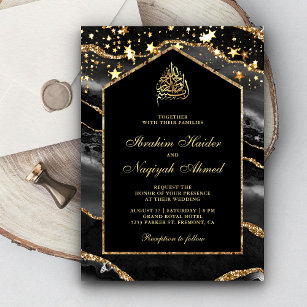 Vintage Black Lace Rustic Burlap Islamic Wedding Invitation