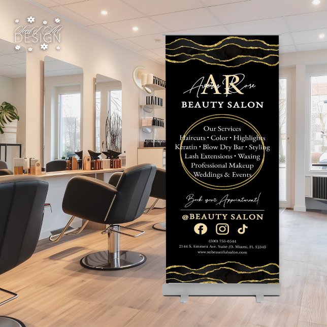 Black Gold Agate Marble Beauty Salon  Retractable Banner (Creator Uploaded)