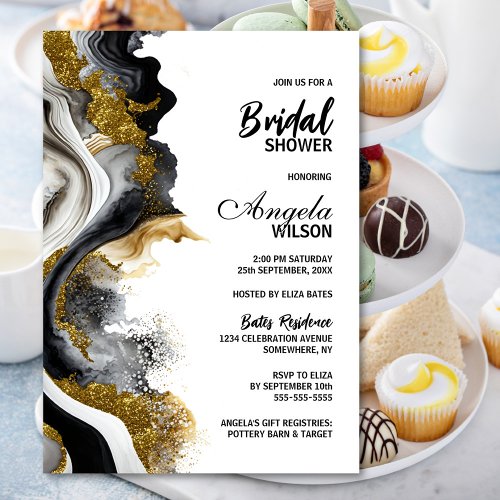 Black Gold Agate Marble Bridal Shower Invitation