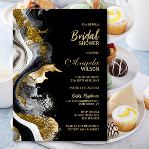 Black Gold Agate Marble Bridal Shower Invitation