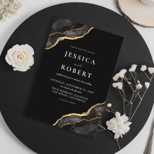 Black Gold Agate Marble Elegant Wedding Invitation