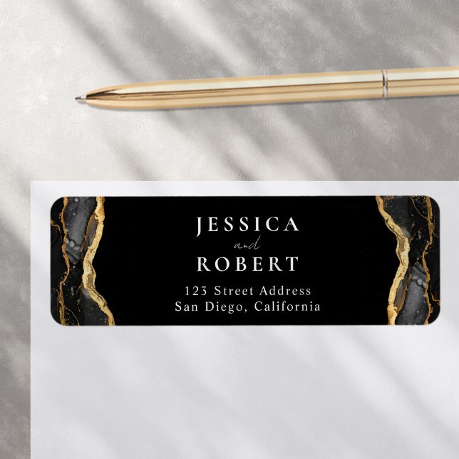 Black Gold Agate Marble Elegant Wedding Label (Creator Uploaded)