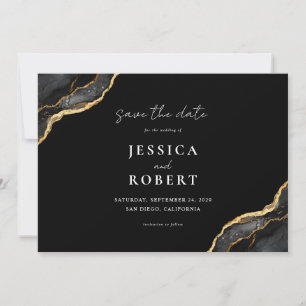 Black Gold Agate Marble Elegant Wedding Save The Date