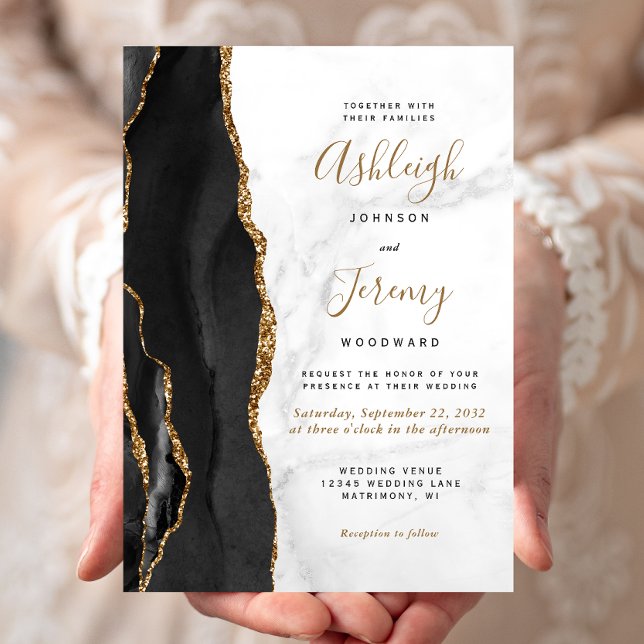 Black Gold Agate Marble Wedding Invitation (Creator Uploaded)