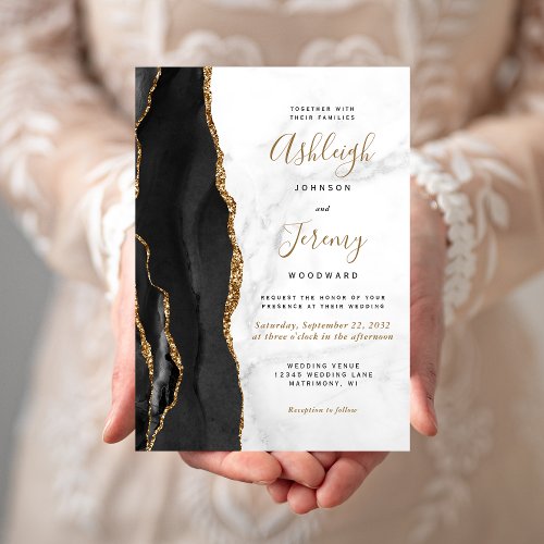 Black Gold Agate Marble Wedding Invitation