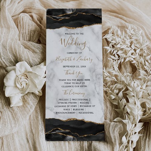 Black Gold Agate Marble Wedding Program