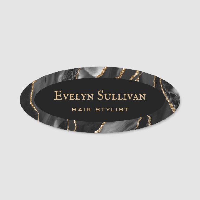 Black Gold Agate Name Tag (Front)