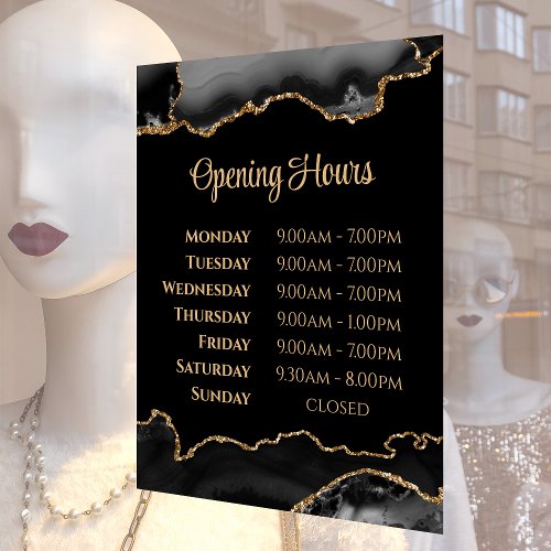 Black Gold Agate Opening Hours Window Cling