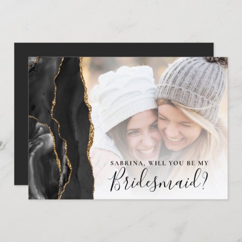 Black Gold Agate Photo Bridesmaid Proposal