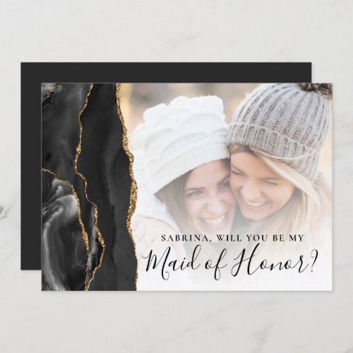 Black Gold Agate Photo Maid of Honor Proposal