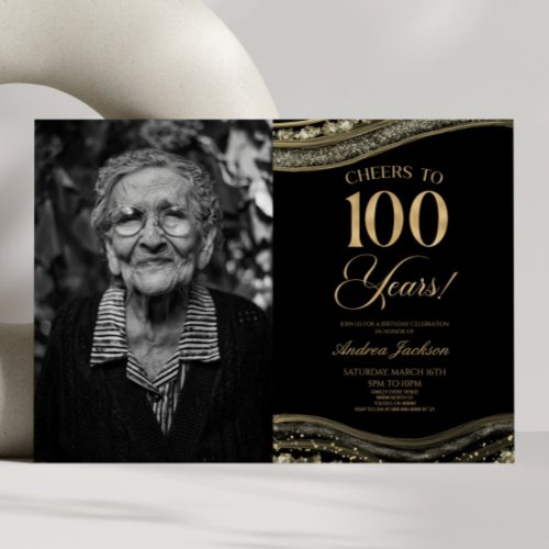 Black Gold Agate Picture 100th Birthday Party